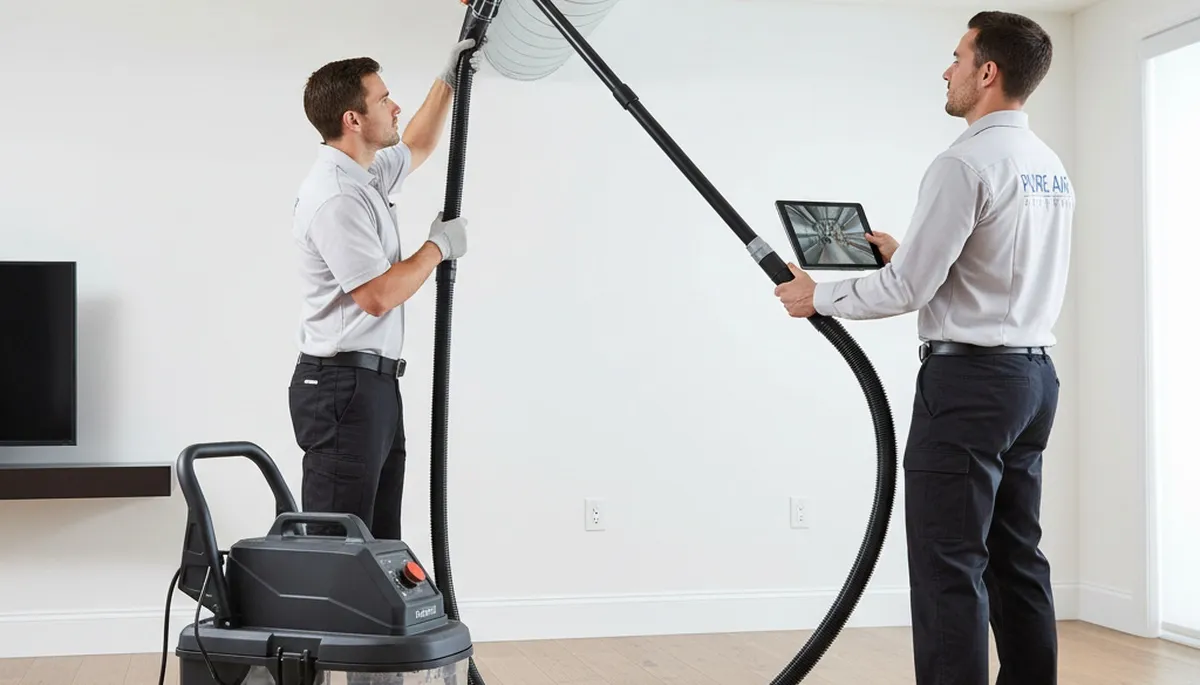Technician cleaning air ducts for HVAC system in Minneapolis MN home by Five Star Cooling